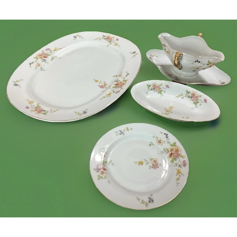 Vtg Heinrich H & C 4 Pc‎ Set 15" Platter Gravy Boat Relish Dish Bread Plate